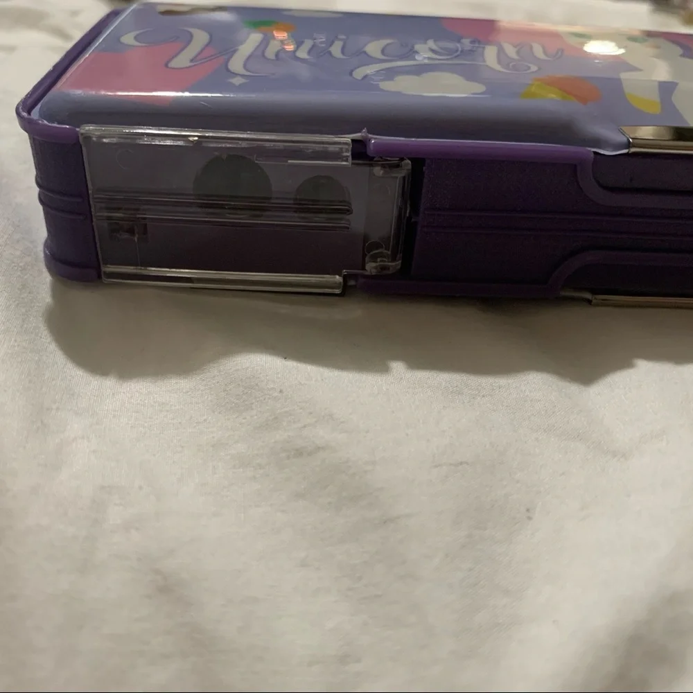 Y2K Inspired Purple Unicorn Double-Sided Hard Pencil Case with Sharpener